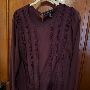 White House Black Market Deep Burgundy Ruffle Blouse